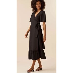 VETTA NWT Flutter Sleeve Wrap Dress Black Size Small